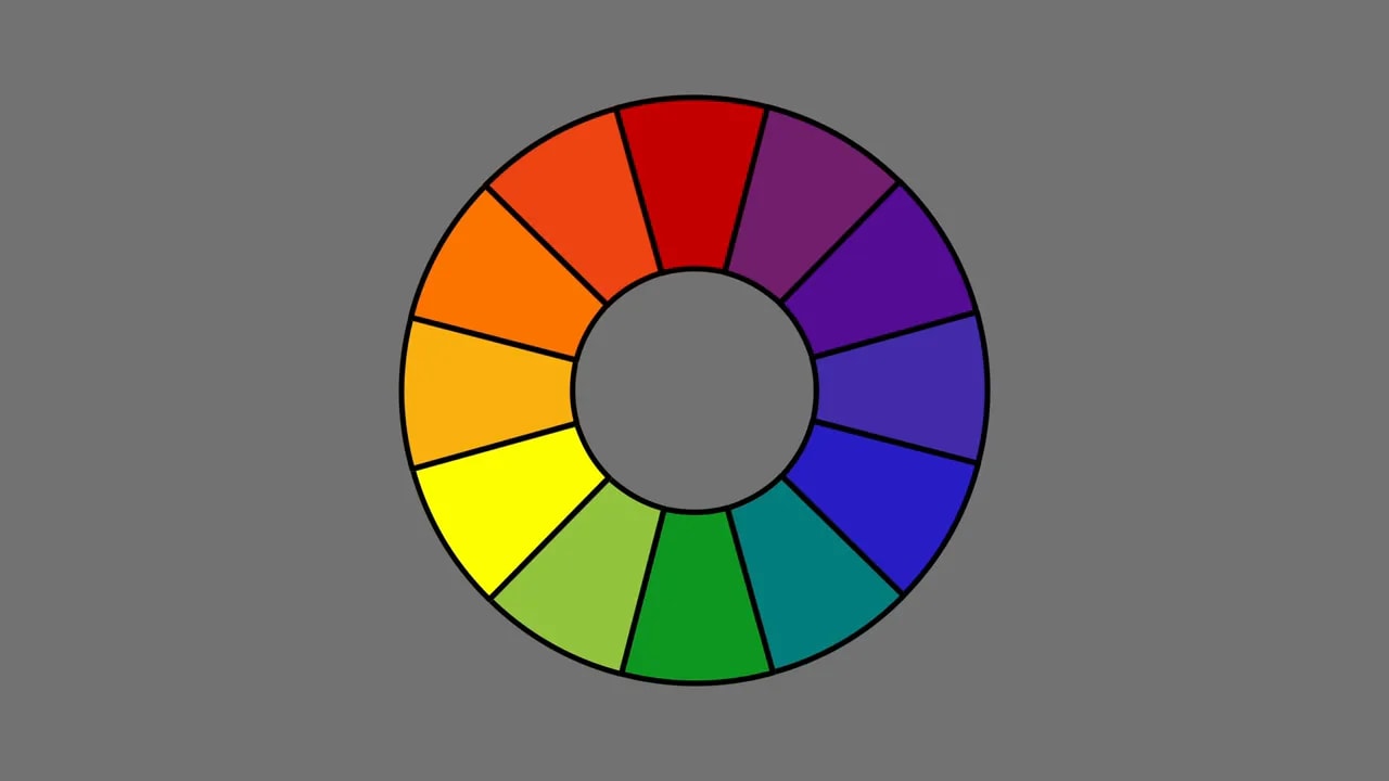 Illustrated colour wheel showing red, yellow, and blue primary colour sectors for mixing paint