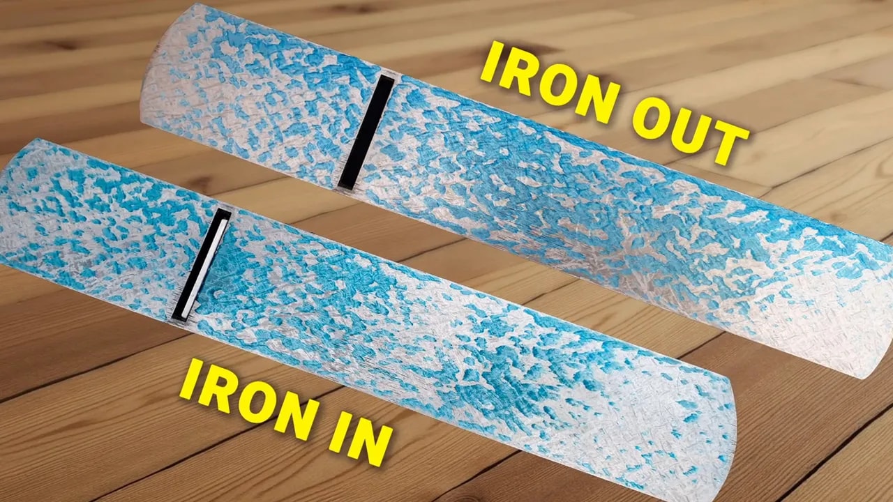 Illustration of iron out versus iron in flatness comparison for a wood plane
